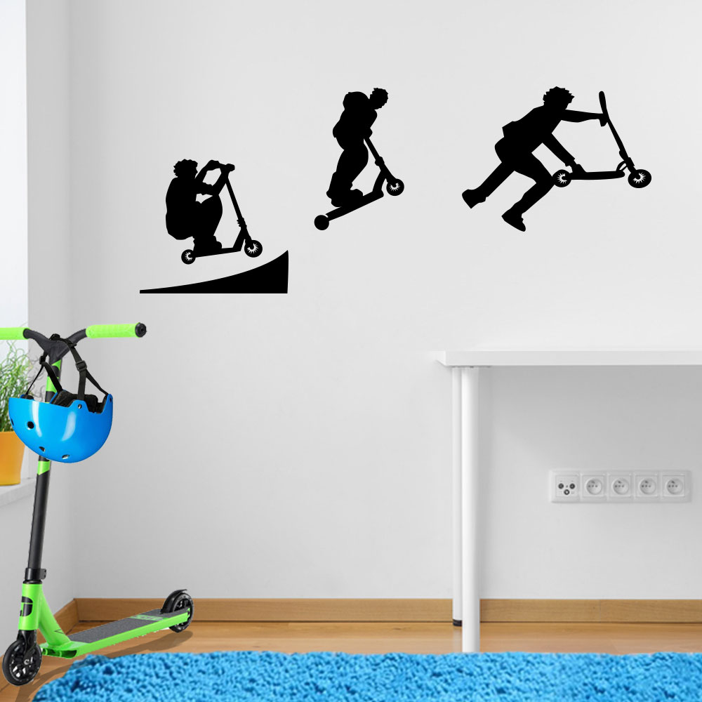 Stunt Scooter Ramp Jump Kids Children Street Ride DIY Wall Stickers