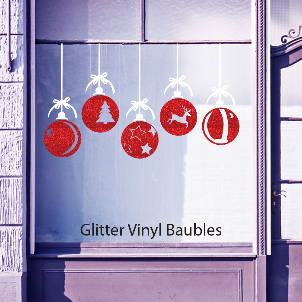 Christmas Xmas Glitter Balls Baubles Shop Window Wall Vinyl Stickers